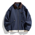 Men's American retro workwear jacket with contrast lapels in loose fit, shown in available colour options