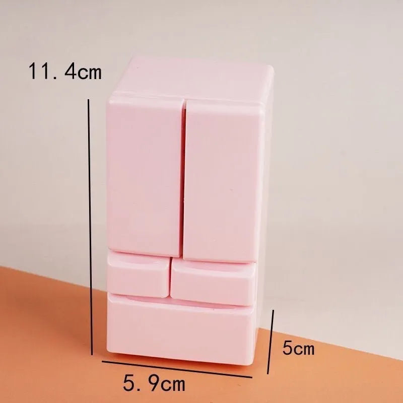 White plastic miniature candy toy model with light-up feature showing dimensions