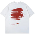 White cotton short sleeve T-shirt with round neck and loose straight cut design