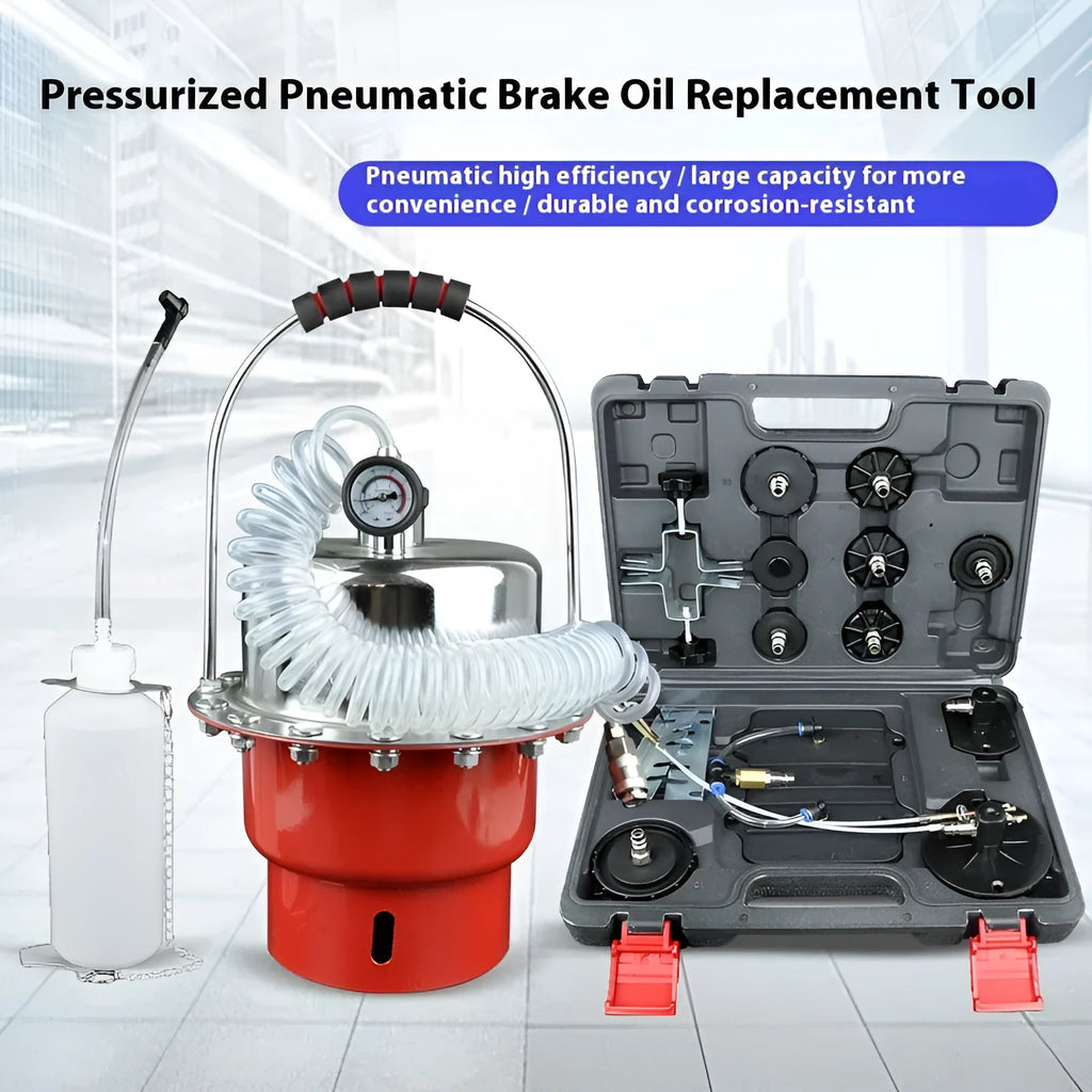 Pneumatic brake fluid replacement machine with pressure gauge and regulator