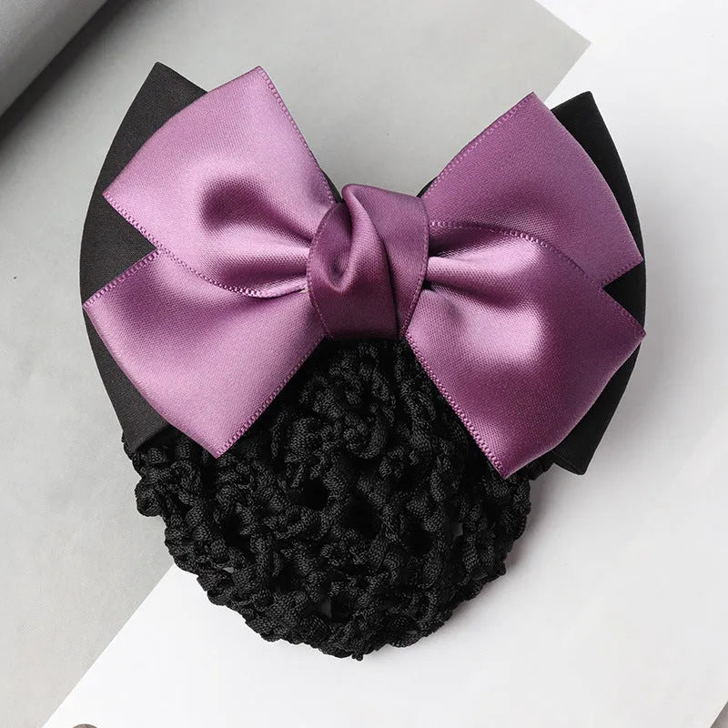 Professional work plate hair clip ornament with net pocket headdress bow in multiple colour options