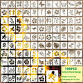 Milky white PET film 2-inch spray painting templates showing hollow cut patterns including animals, flowers, letters, and ocean themes