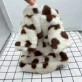 Polyester plush warm coat for small dog breeds in pink and brown colour options showing British-style design