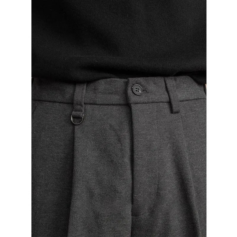 Men's straight leg polyester trousers in black, brown, dark grey and khaki colours