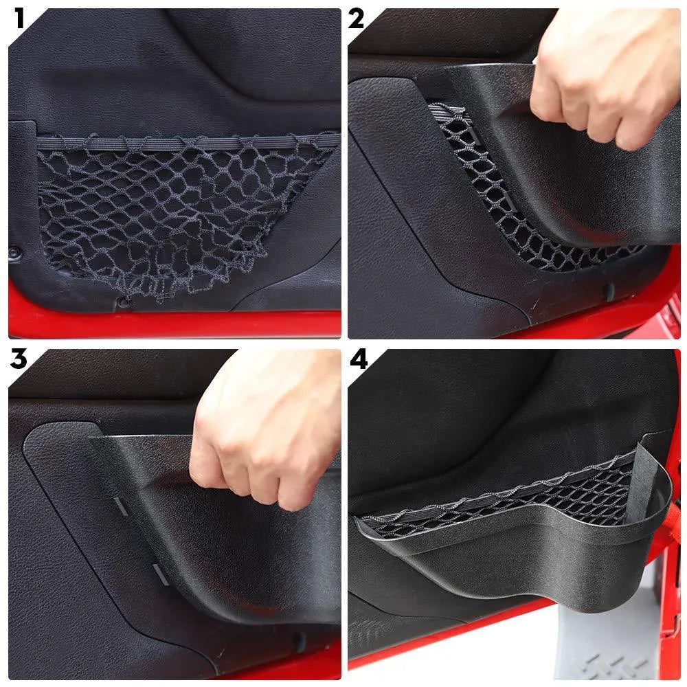 Black aluminium alloy car interior net pocket storage box pair for seat side gap