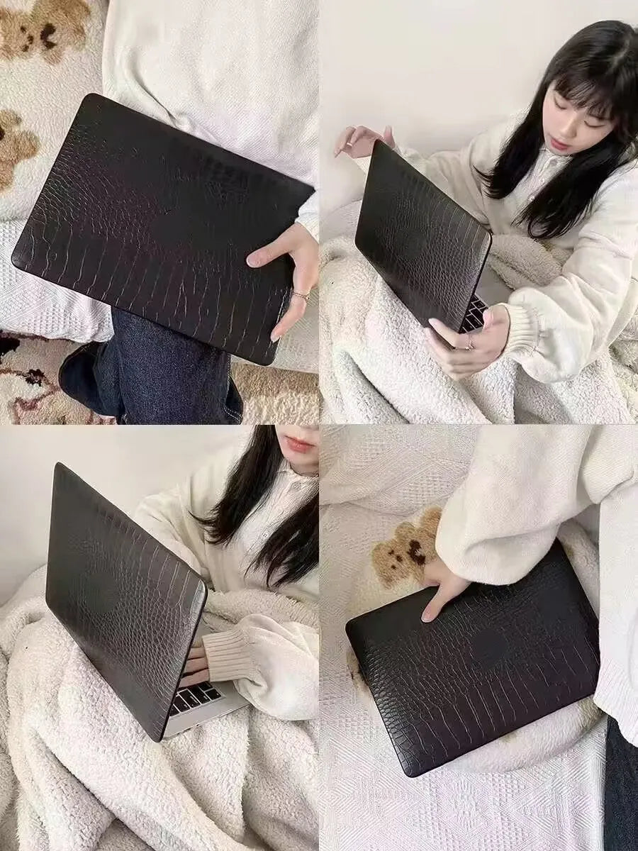 Laptop protective case with crocodile pattern texture and hollowed Apple logo for MacBook Pro and Air