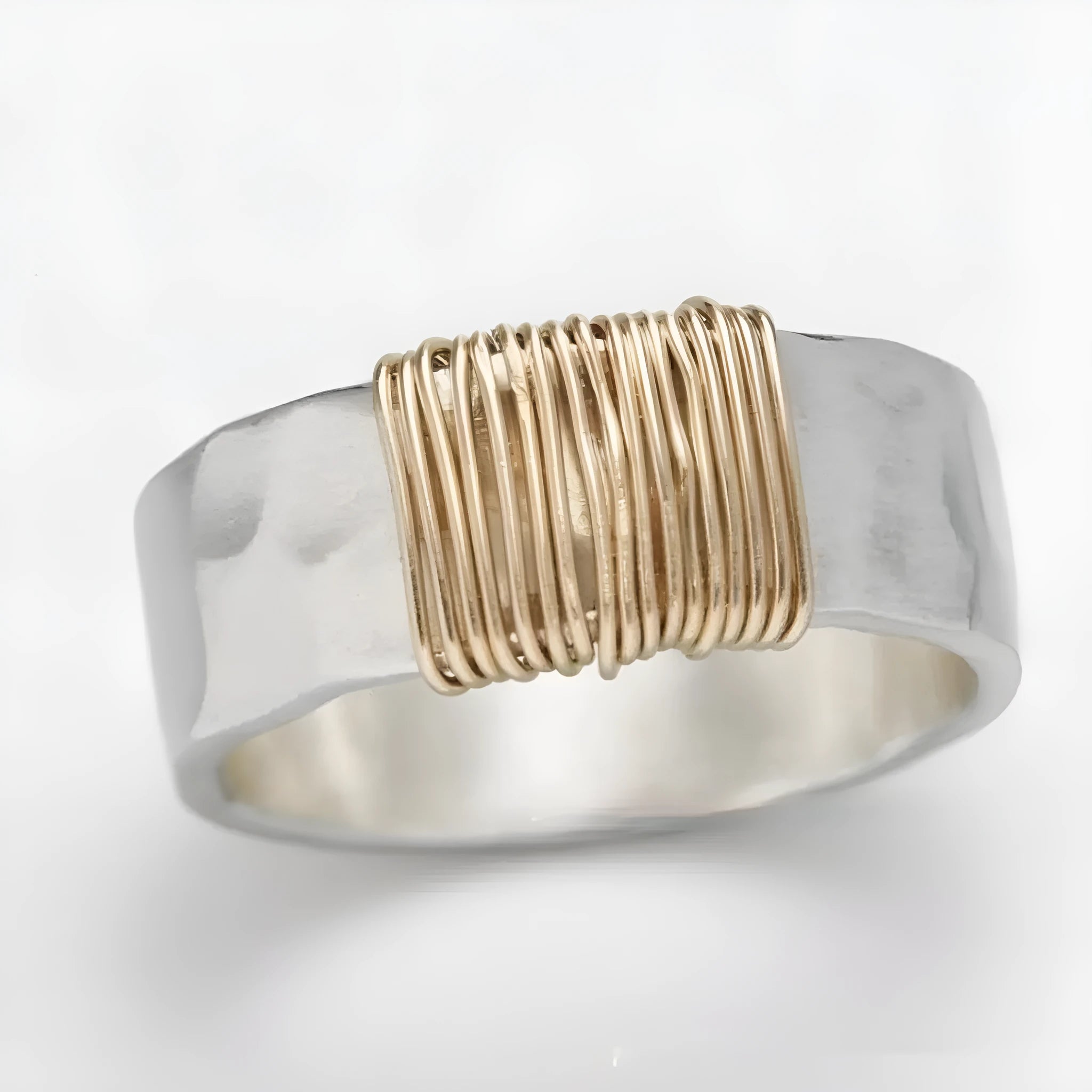 Copper simple bracelet with irregular coil geometric design and silver gold electroplated colour