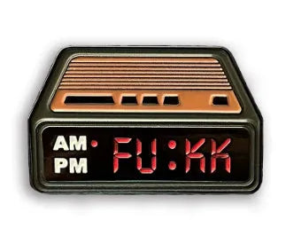 Creative Home black metal retro alarm clock brooch pin with original design on a jacket lapel