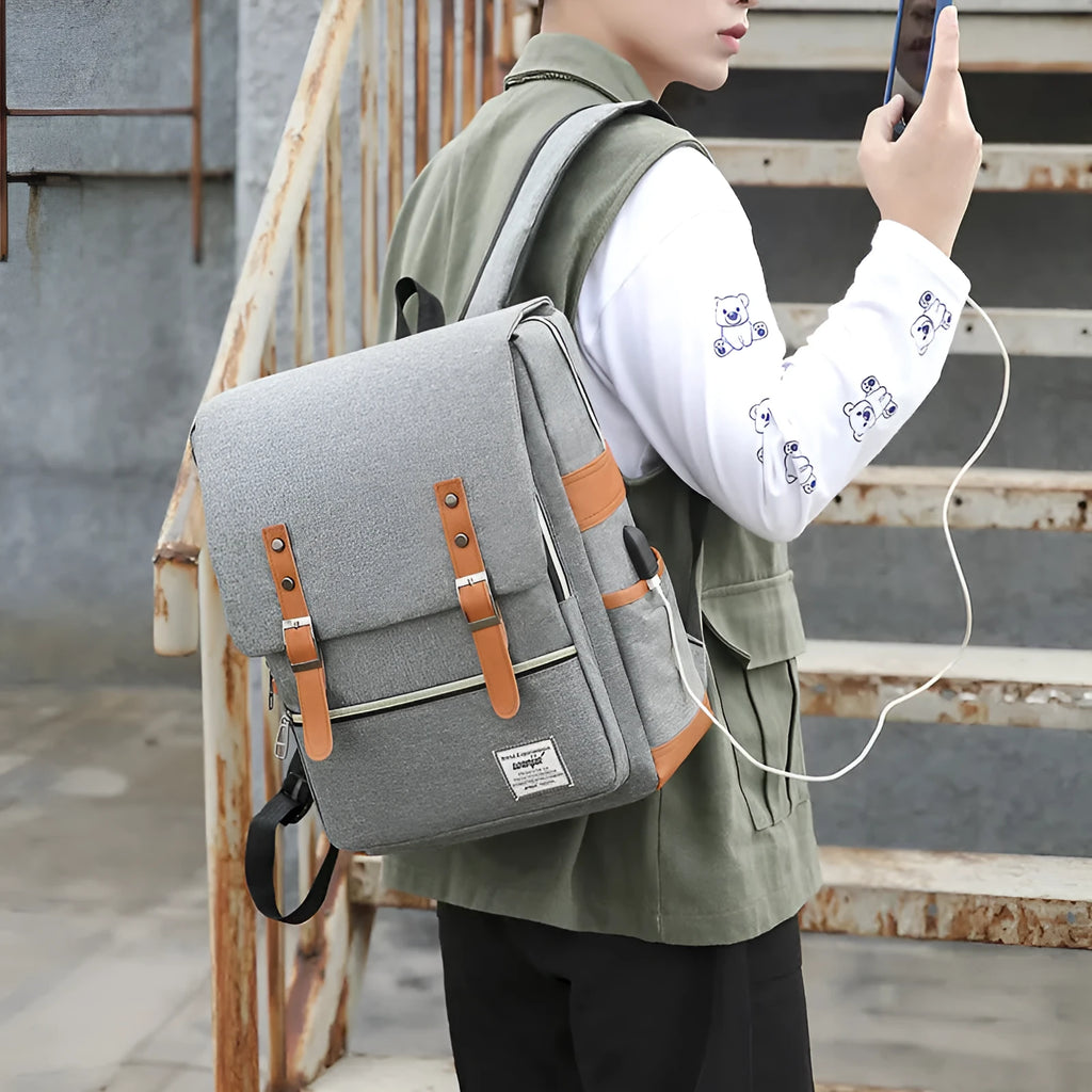 Three-piece business computer backpack in Oxford cloth with curved shoulder strap