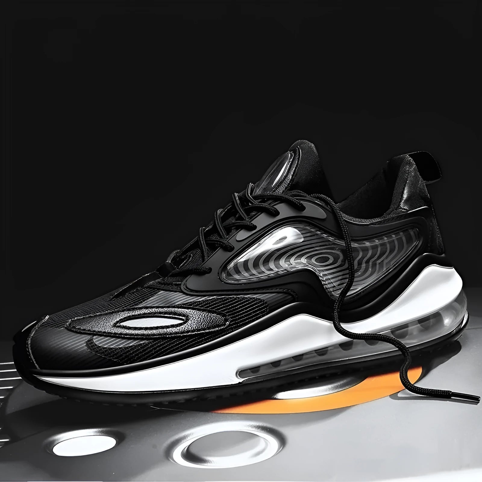 Men's summer air cushion shoes in Space Black with height-increasing design and rubber sole