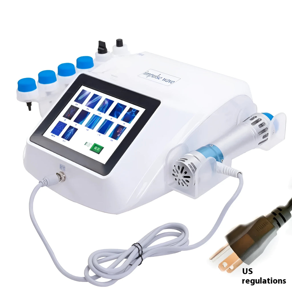 Handheld electromagnetic extracorporeal shock wave physiotherapy instrument with remote control.
