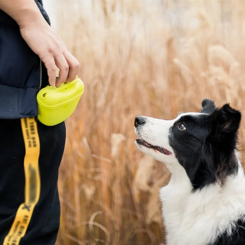 Silicone pet treat bag with clip and magnetic opening for dog training snacks