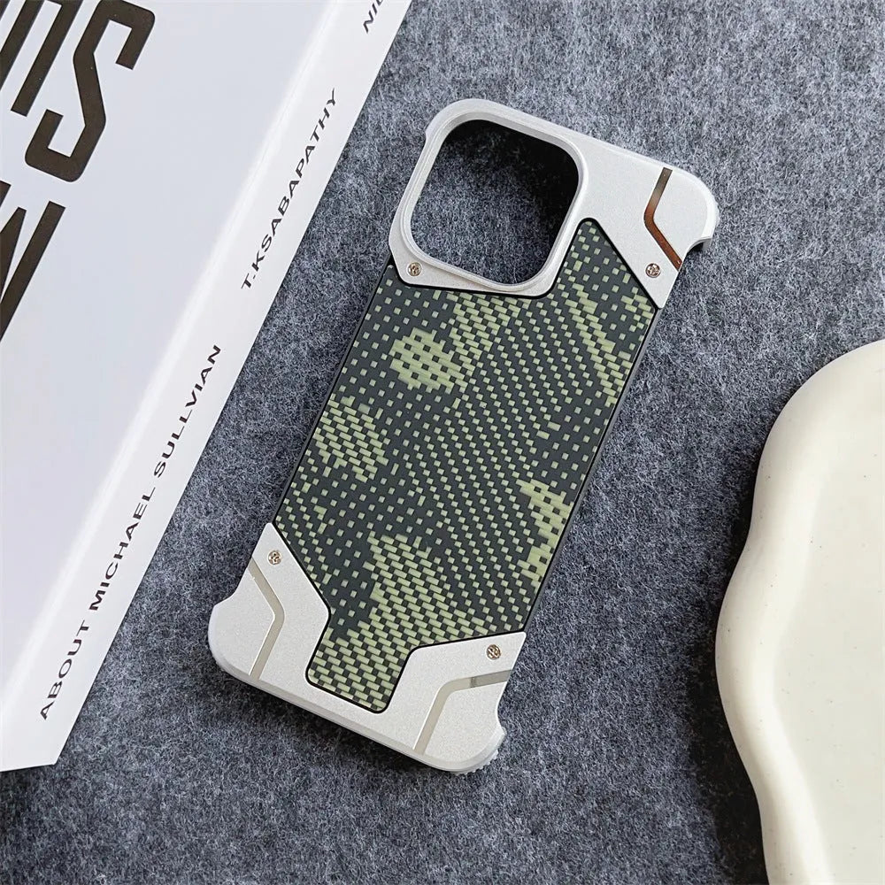 Camouflage carbon fibre pattern aluminium alloy phone case for Galaxy S25 Ultra with magnetic bracket, black colour