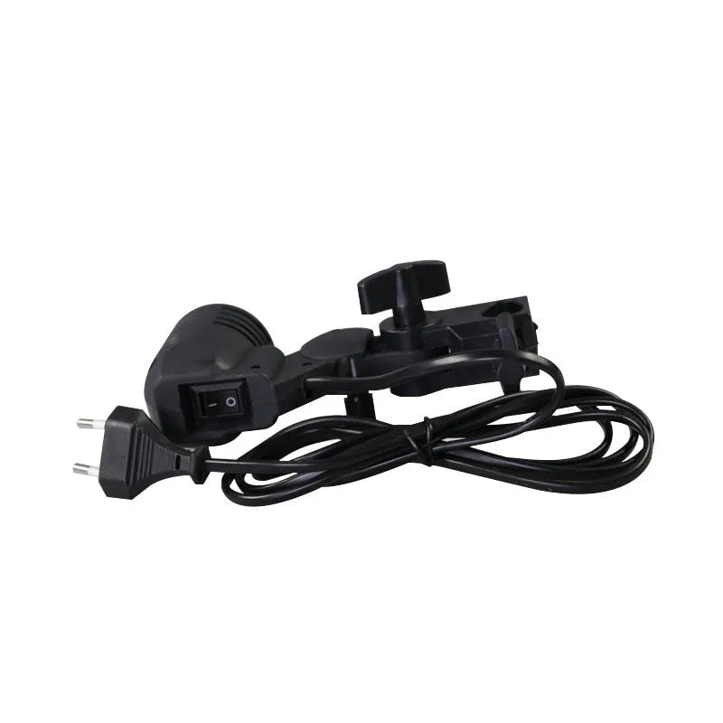 Black nylon universal E27 lamp holder with two 1.8m power cords and rear switch for photography use