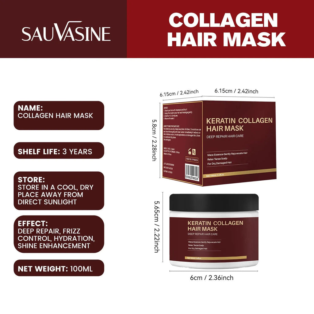 Moisturising collagen hair mask 100ml tube for dry damaged hair restoration
