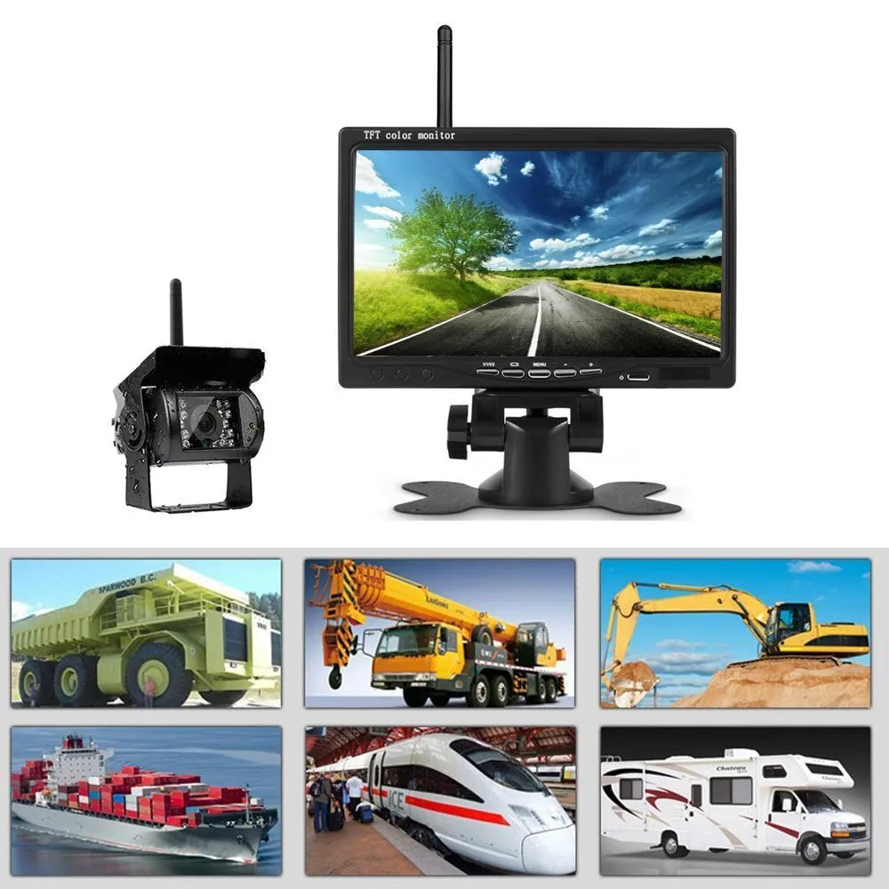 7 inch black wireless reversing monitor for forklift harvester vehicle TFT LCD screen