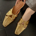 Genuine leather half toe cap slippers, low heel, TPR sole, square head, Beige colour
