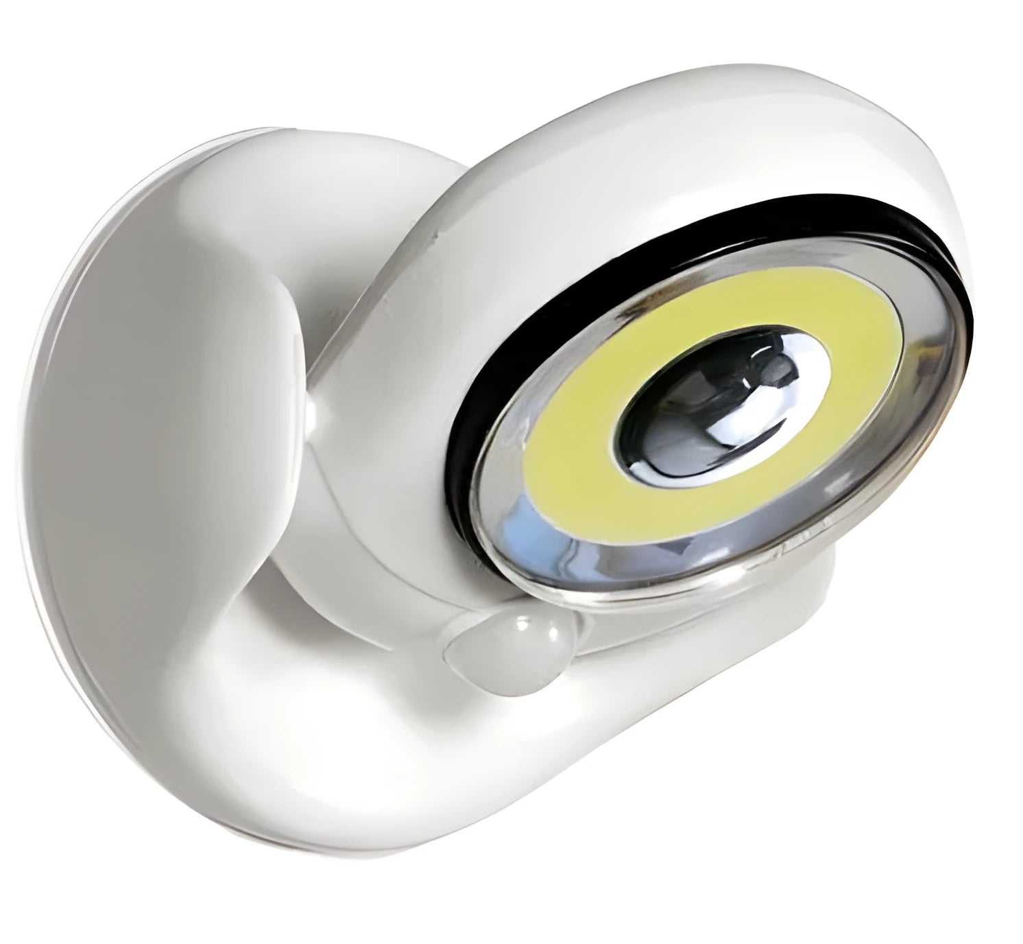 White Atomic Angel induction night light on flat surface with dimensions shown