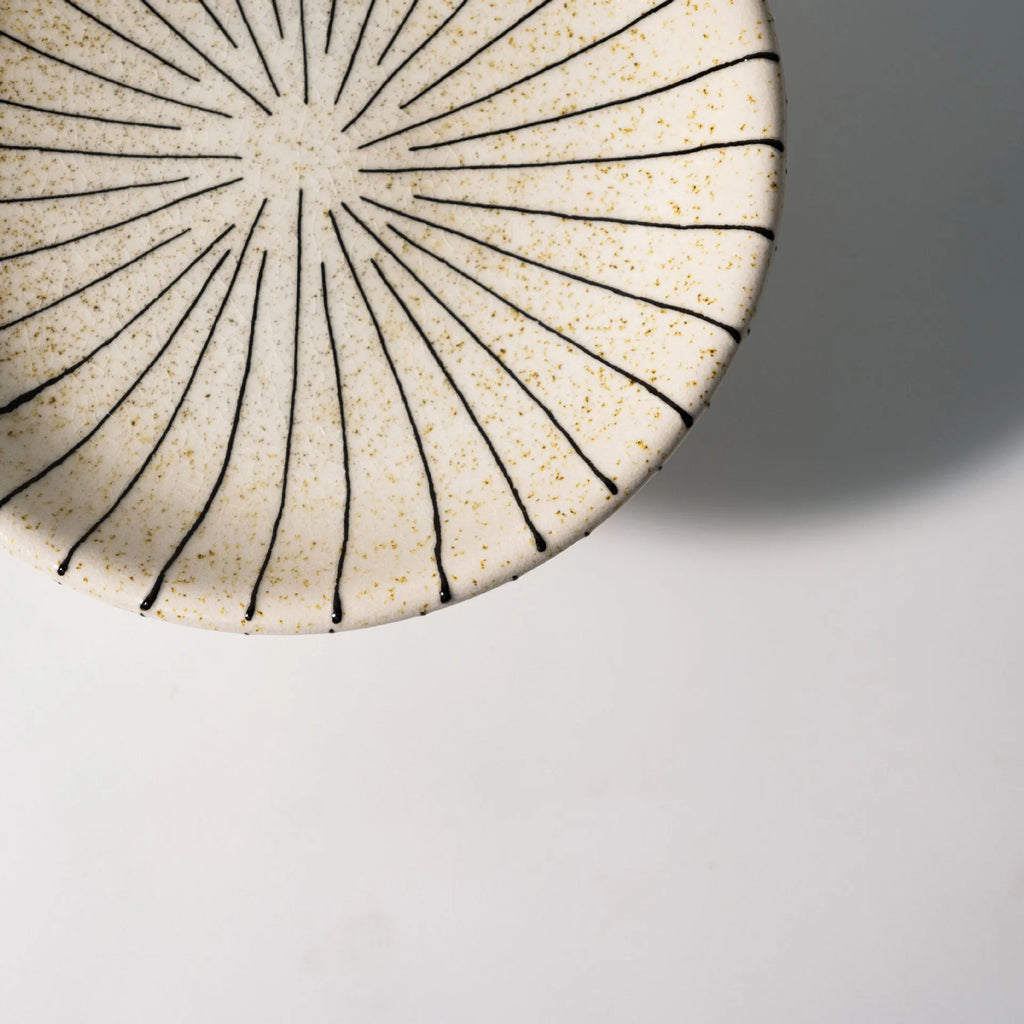 Black and white striped synthetic resin fruit plate with retro geometric pattern
