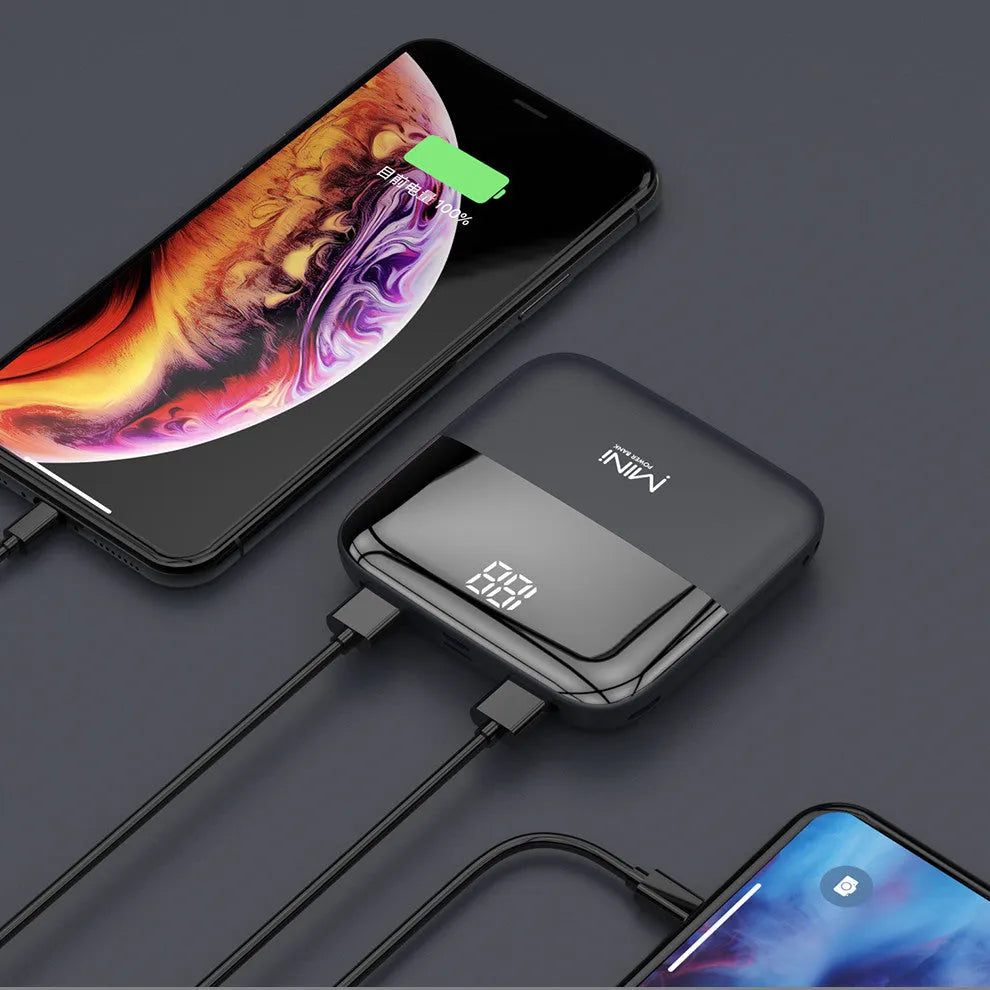 10000mAh Android portable power bank with digital display and dual USB output, plastic shell, colour black