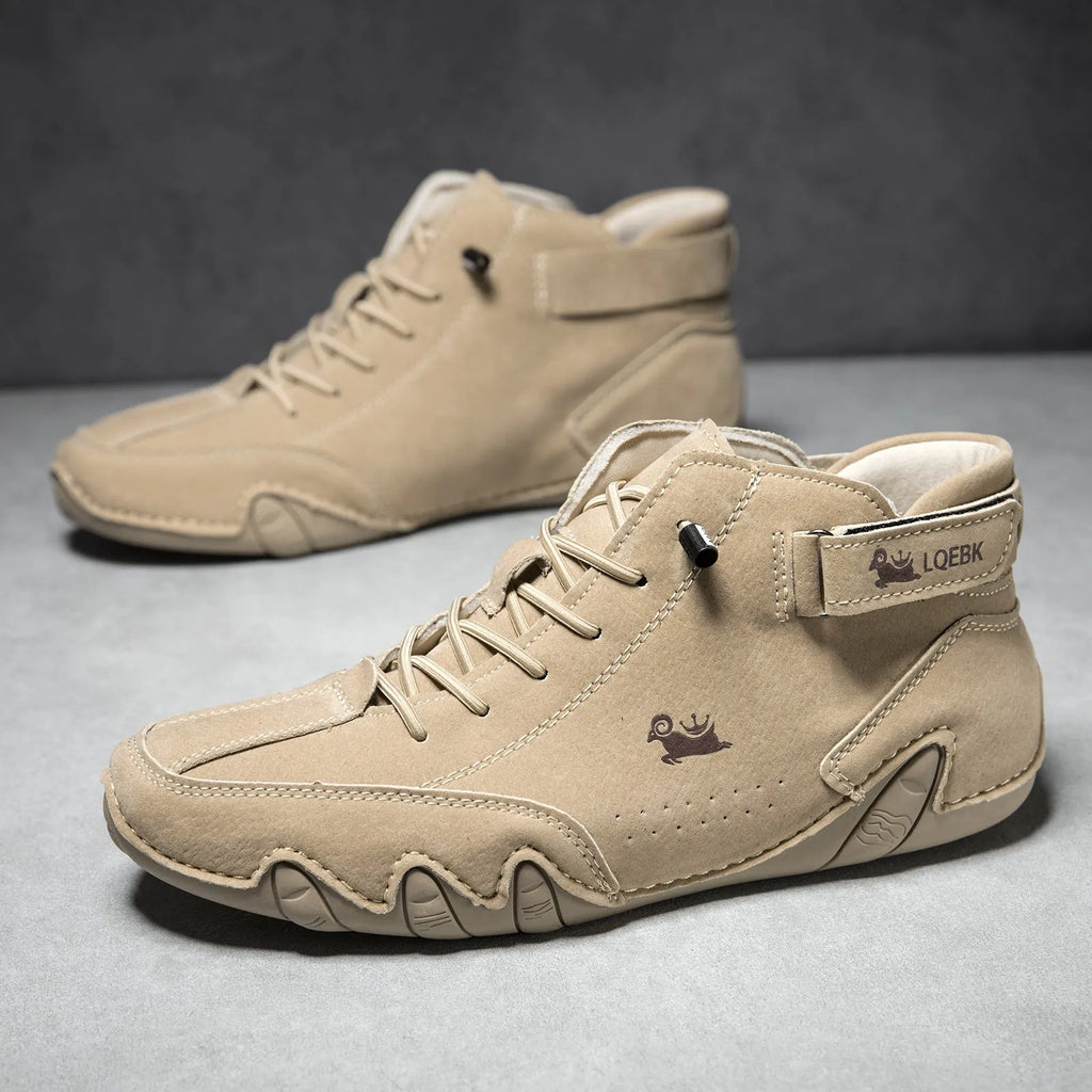 High-top Octopus men's casual Martin boots in W8007 brown, microfiber upper and rubber sole.