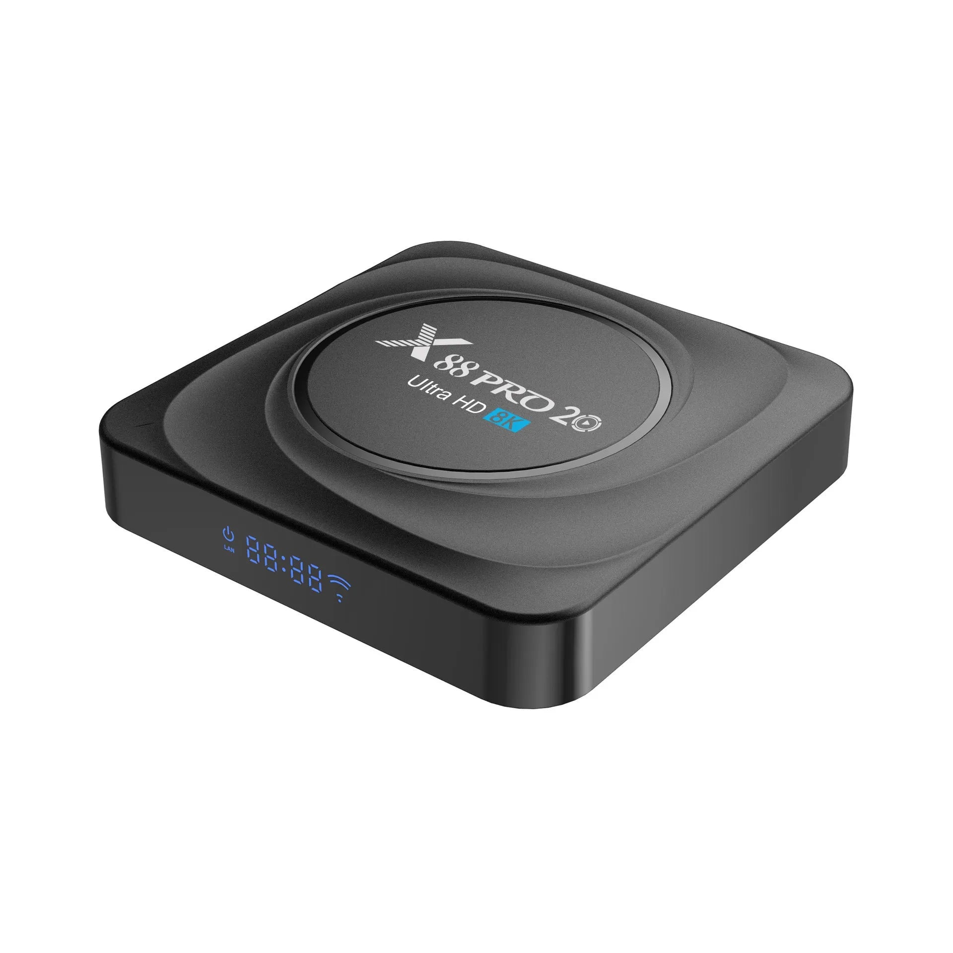 Set-top dual-band WiFi Bluetooth TV box with Android 11.0 and HDMI output, 100x100x1 mm