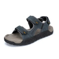 Men's breathable beach sandals with first layer cowhide upper and rubber sole in dark gray