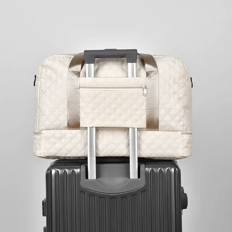 Large Oxford cloth travel bag with sewing thread detailing in solid colour options