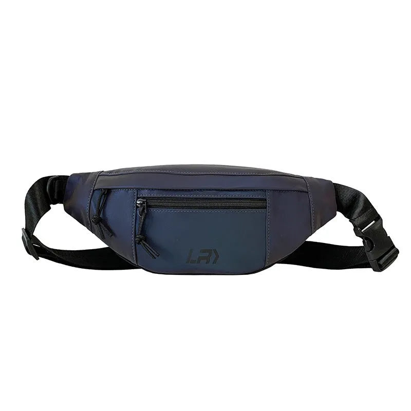 Blue reflective crossbody cycling bag made from Oxford cloth with open pockets and soft handle