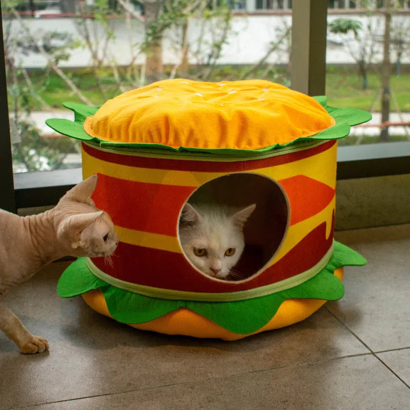 Crystal super soft velvet cat bed in French fries design with reversible cushion, 44x8.5x44cm