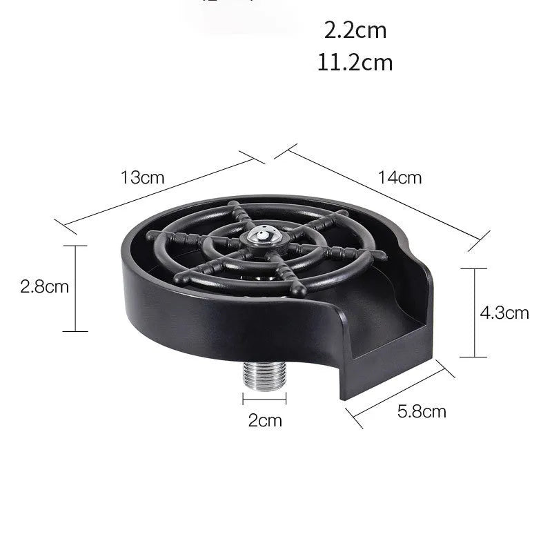 Black bar counter cup washer with five-hole high-pressure spray nozzle on sink