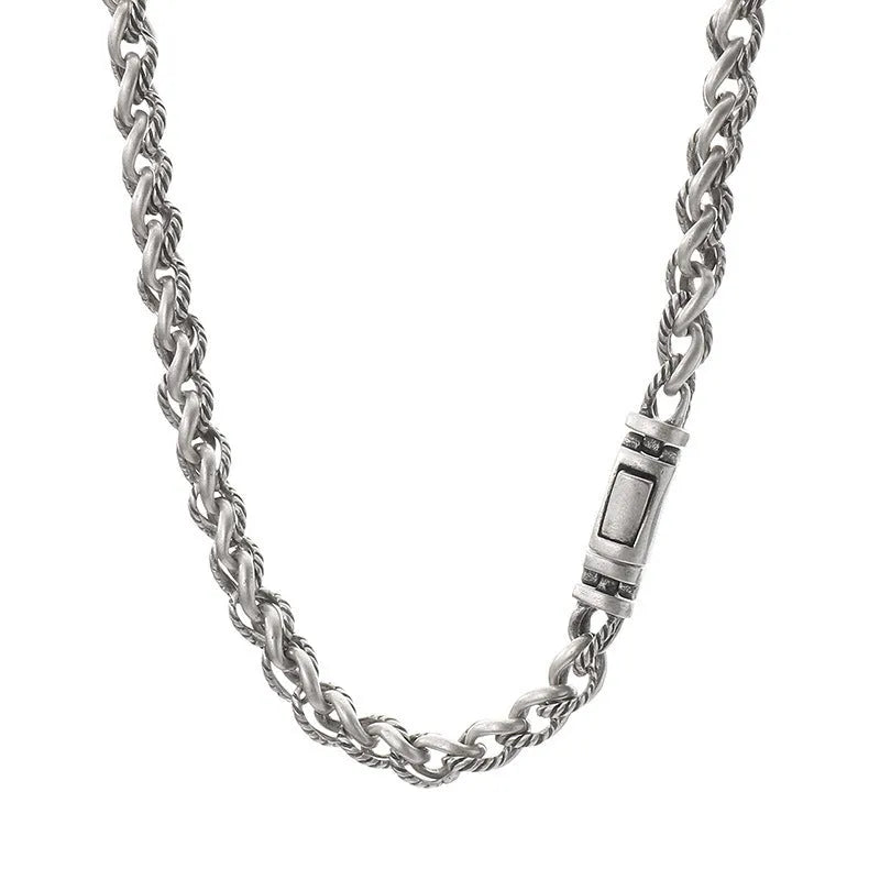 Men's antique silver keel chain necklace with geometric shape and large chain links