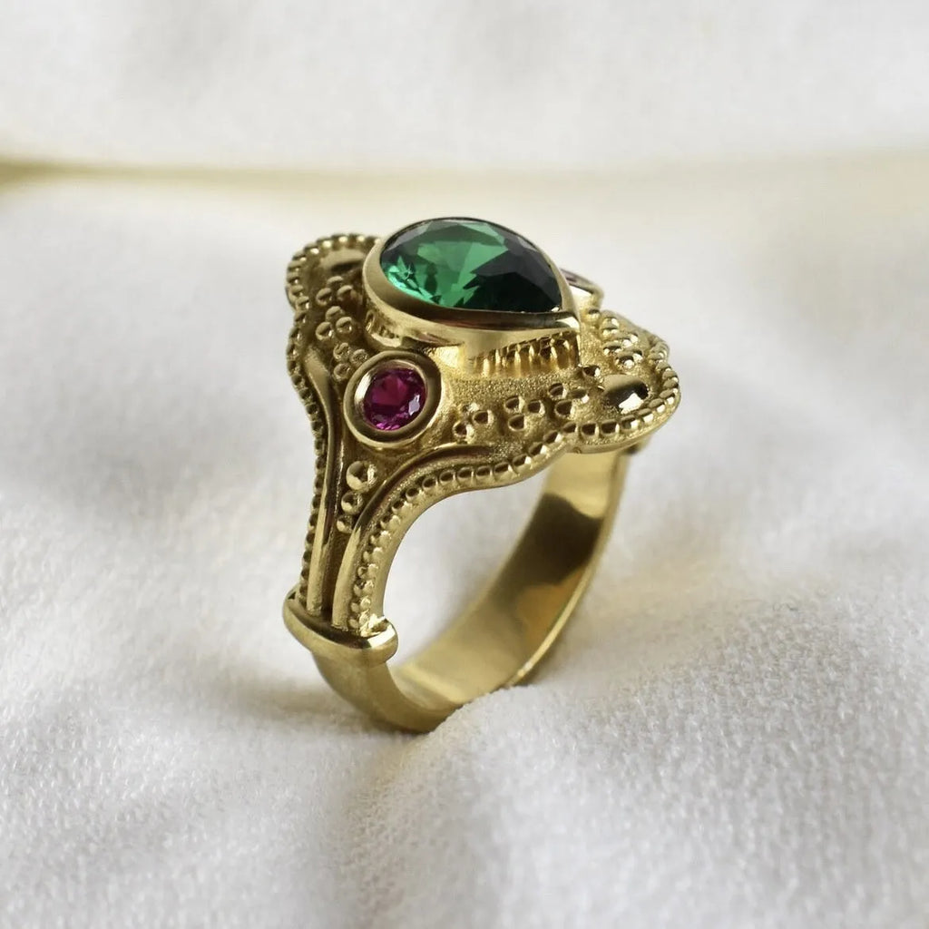 Geometric gold-plated alloy ring for women on a plain background, showing its ins style design.