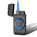 Metal electronic watch cigarette lighter with LED digital display and choice of five brushed or textured finishes.