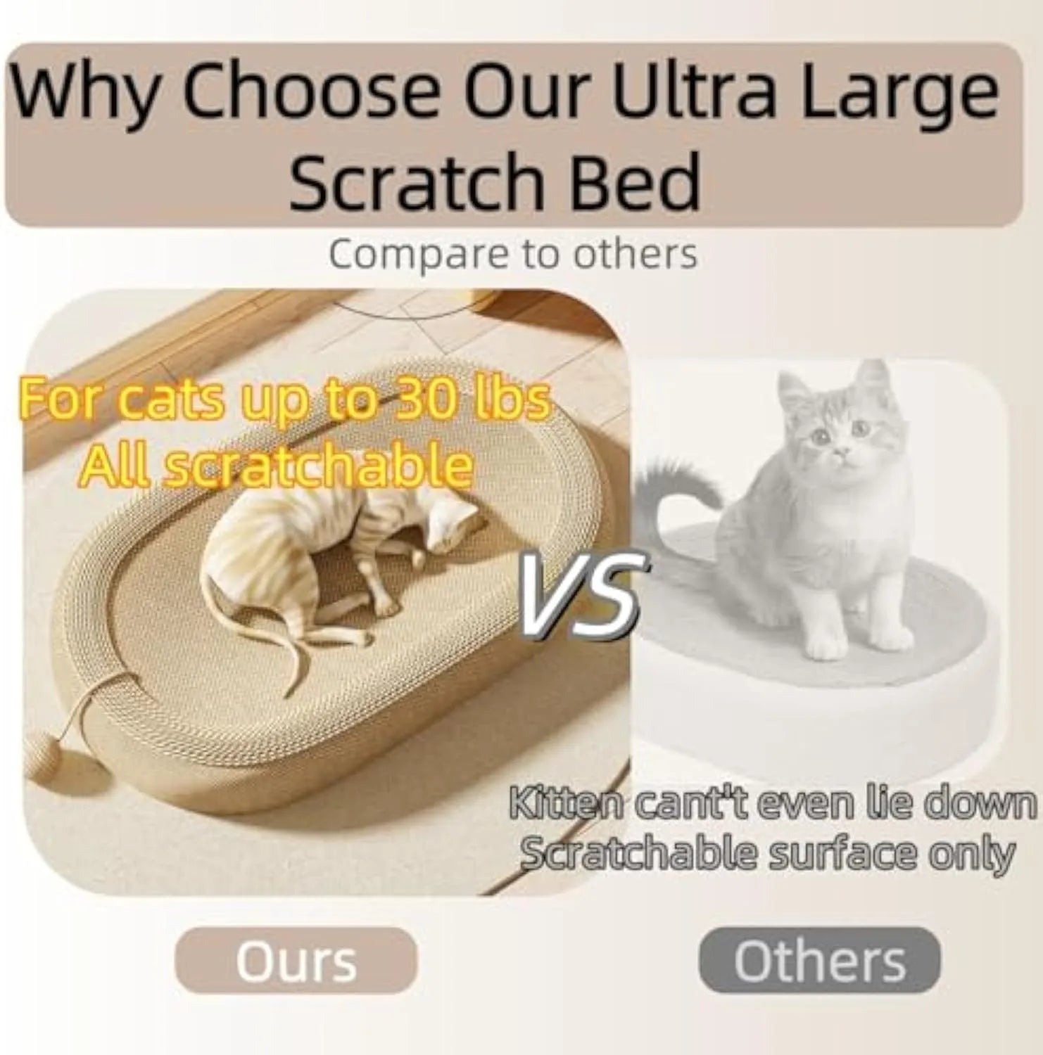 Large natural sisal fibre cat scratching board with a flat lounging bed on top.