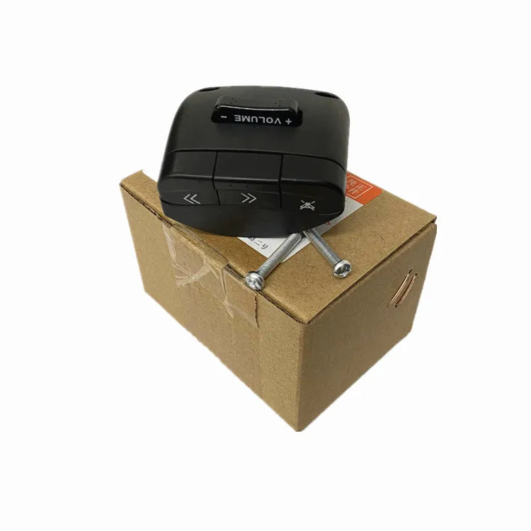 Black F3R steering wheel controller for car audio system mounted on vehicle steering wheel