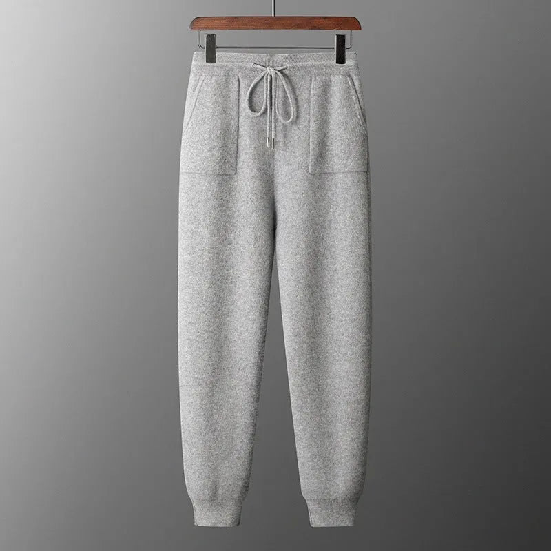 Men's light grey cashmere hooded sweatshirt and trousers two-piece set