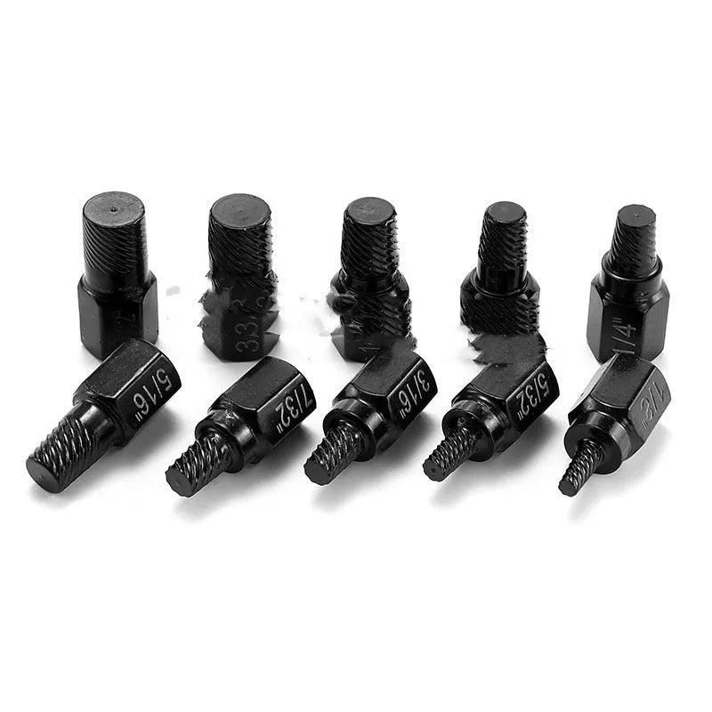10-piece metal screw extractor set for removing broken studs, no plastic box