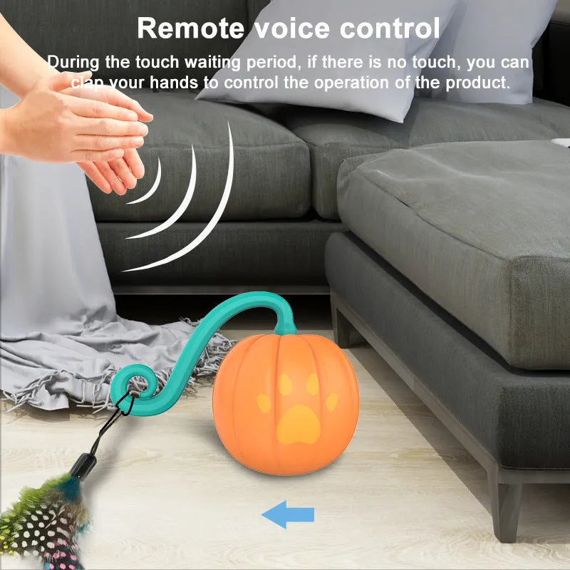 Electric cat toy luminous ball in pumpkin colour on floor