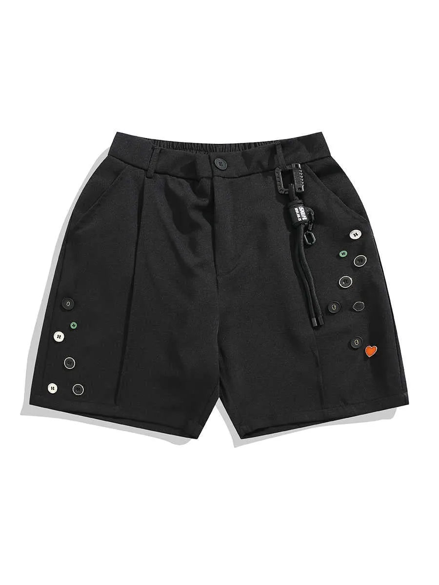 Black loose fit men's casual shorts with elastic waistband and straight leg design