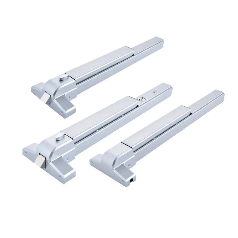 Stainless steel push door lock with external handle for 65cm baked paint single doors.
