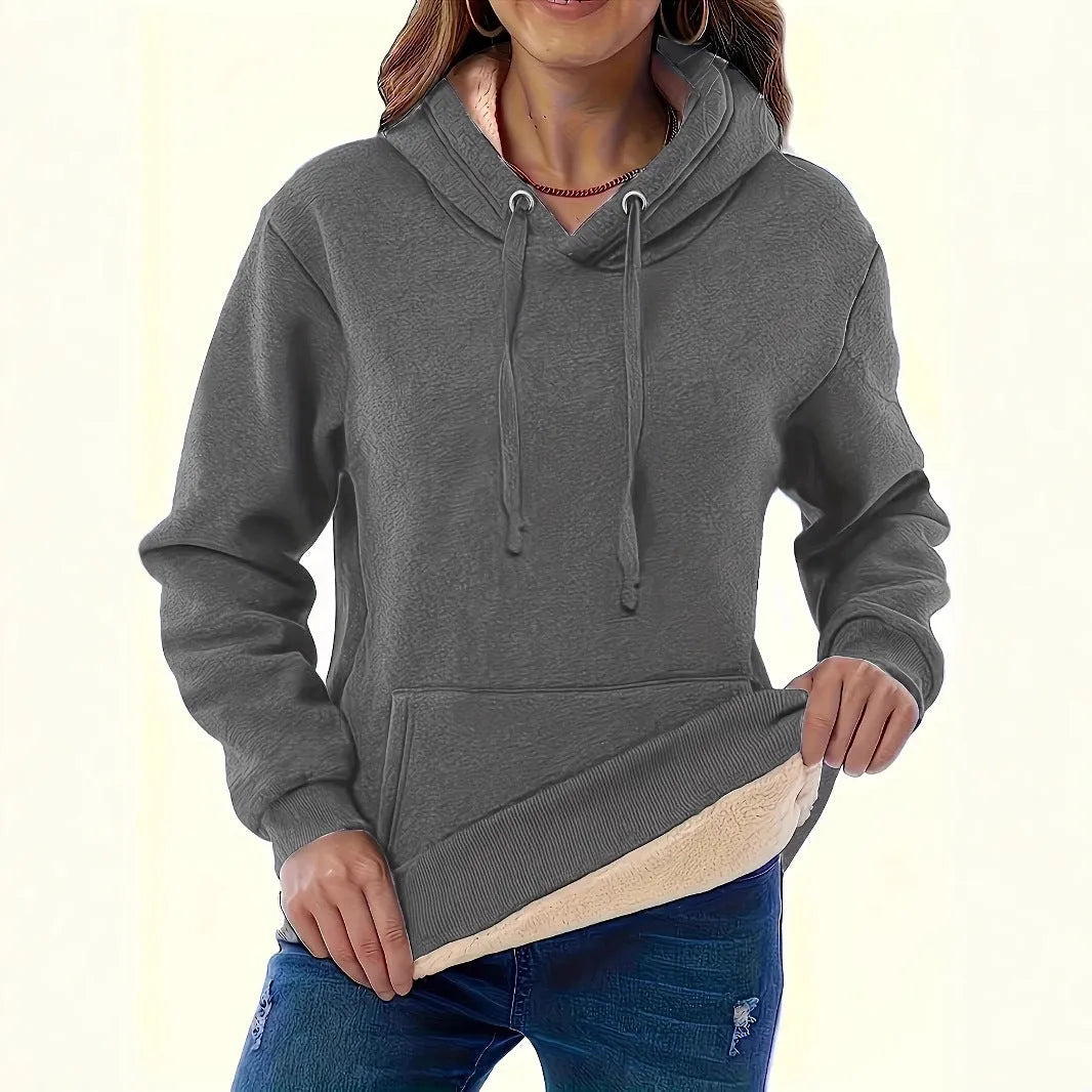 Women's loose fit hooded sweater with 3D pattern in thick polyester fabric