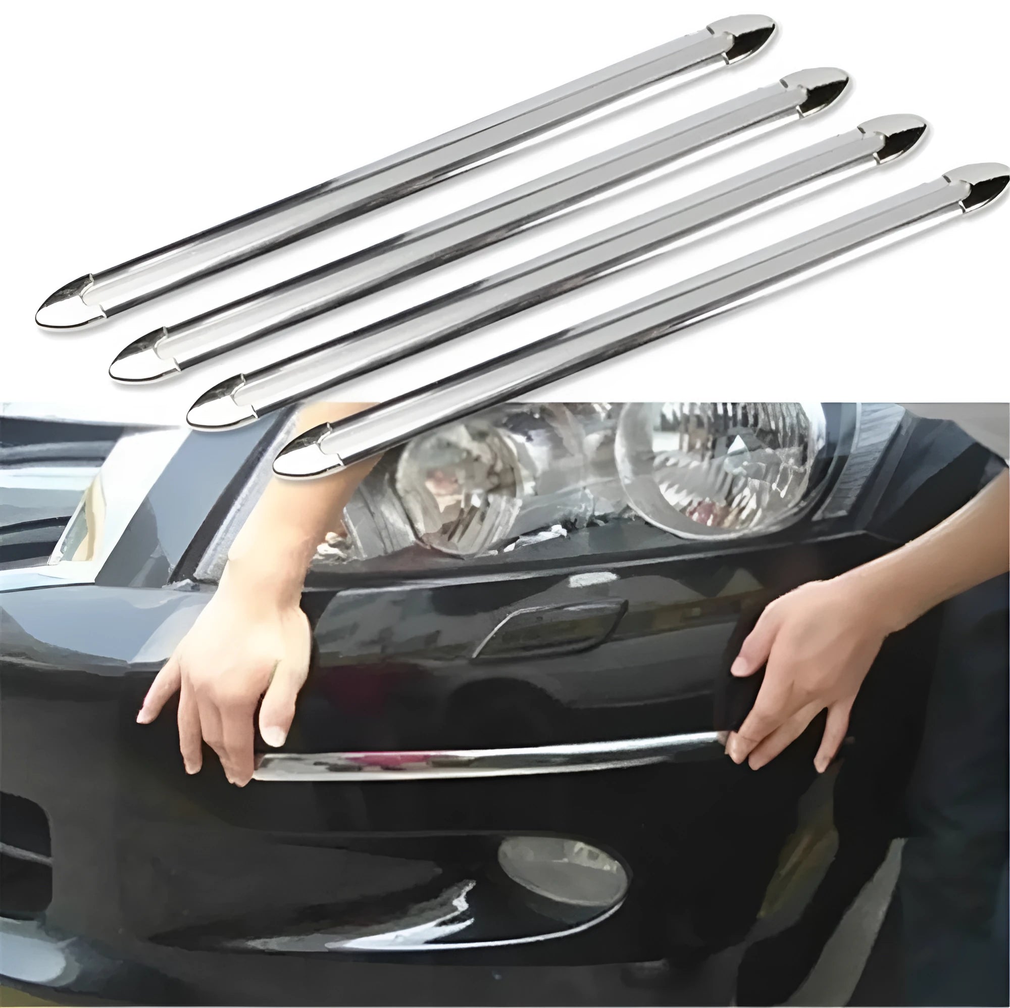 Silver car bumper protector strip set 4 pieces 41cm length 2.5cm width universal fit