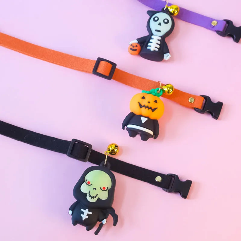 Halloween dog collar decoration with glow designs in pumpkin, brat, and skull patterns