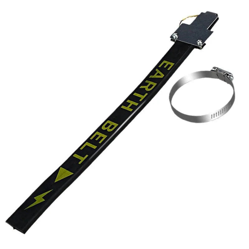 Black rubber and copper car electrostatic grounding belt, 370mm long, for anti-static protection.