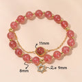 Crystal agate design bracelet with natural pink crystal and shape transfer beads on white background