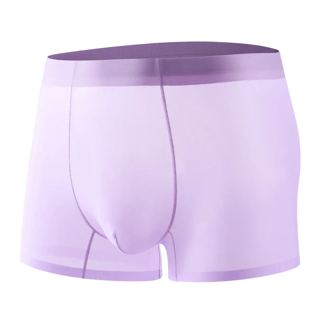 Ultra-thin Ice Silk seamless breathable boxer briefs for men, summer quick-dry nylon, solid colour option.