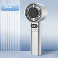 Compact white handheld USB fan with 6 plastic blades on a stand.