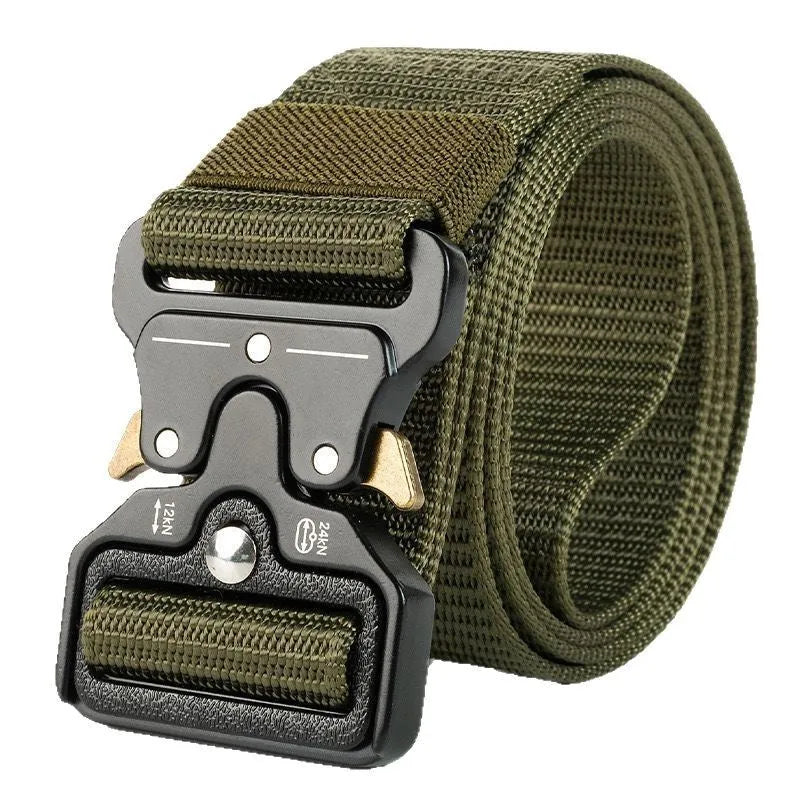 Men's thick canvas tactical belt with alloy quick-release buckle in five colour options