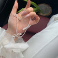 White sweet bow imitation pearl necklace for women, adjustable 31-40cm clavicle chain, handcrafted geometric design